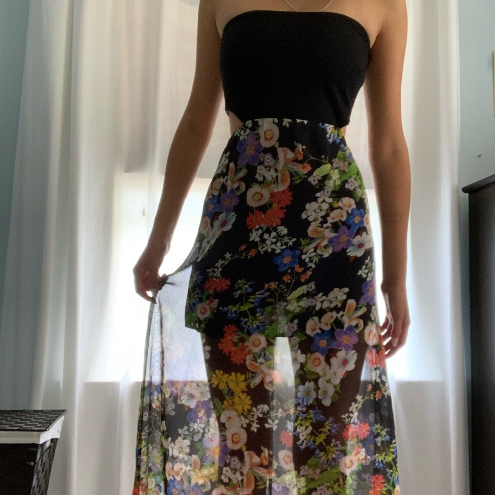 Strapless floral sheer maxi dress (only worn once)